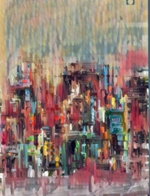 City in blocks aceo art card thumbnail 1