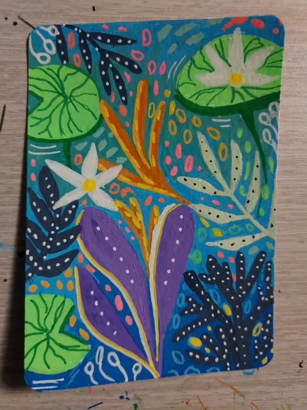 The Colorful Pond aceo art card