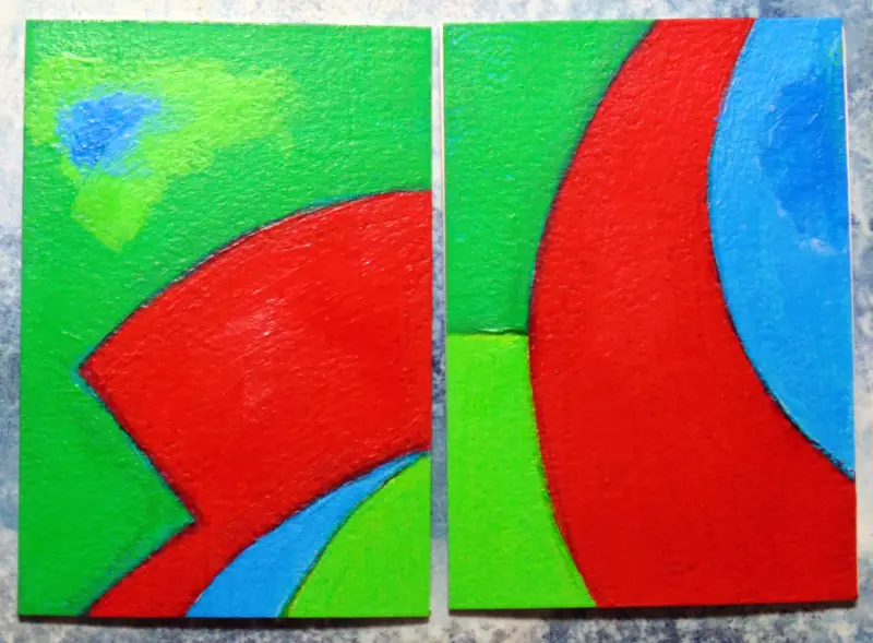 Geometric Abstraction with Clouds 2 ACEOs original art acrylic paintings aceo art card