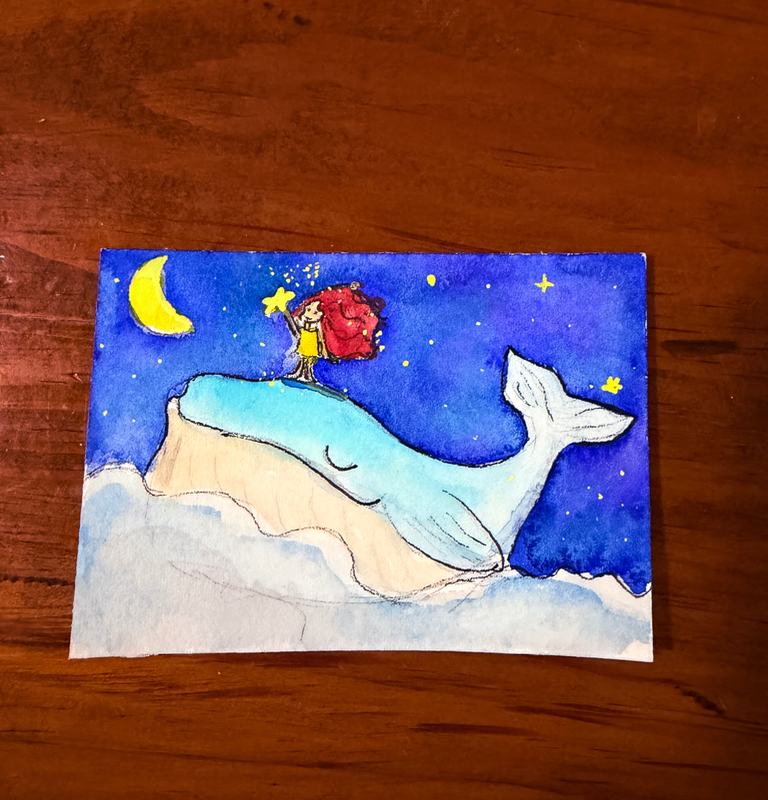 The Whale Who Helped Plant the Stars aceo art card