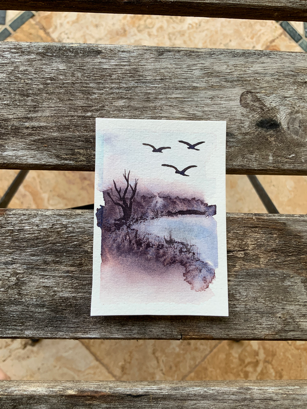 Watercolor abstract landscape aceo art card