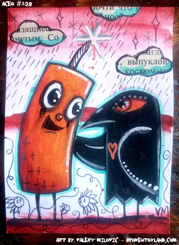 Broken Toyland ACEO ATC #128 ooak original aceo art card