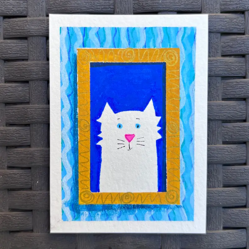 ACEO Original, “Fluffy,” Acrylic Paint Markers aceo art card