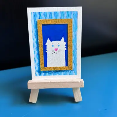 ACEO Original, “Fluffy,” Acrylic Paint Markers aceo art card thumbnail 2