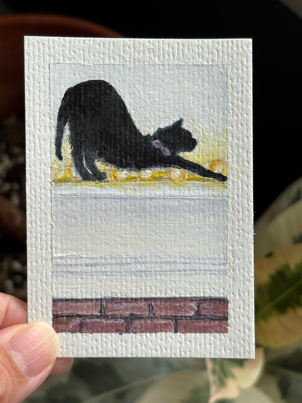 ACEO original, cat stretch aceo art card