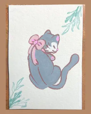 Pink Ribbon Companion aceo art card thumbnail 1