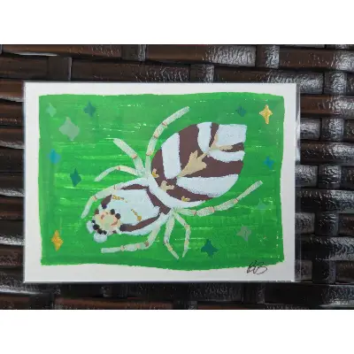 Zebra Jumping Spider aceo art card thumbnail 2