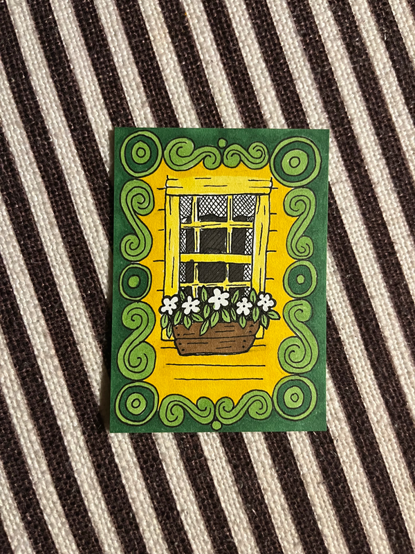 Flower box #1 vincas at peak aceo art card