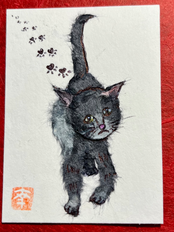 Japanese Washi art - On my walk aceo art card