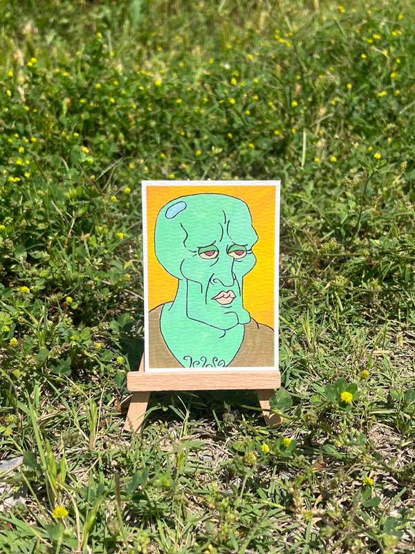 Handsome Squidward aceo art card