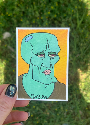 Handsome Squidward aceo art card thumbnail 2