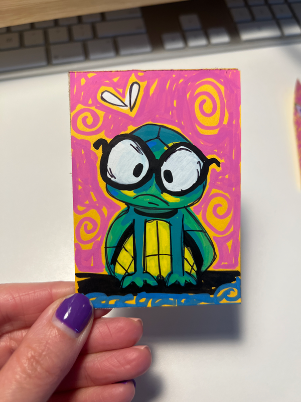 Sad Turtle aceo art card