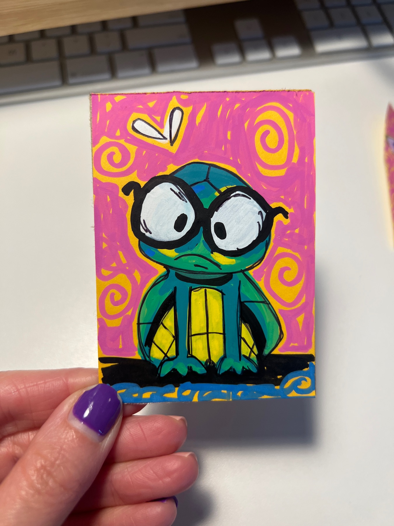 Sad Turtle aceo art card