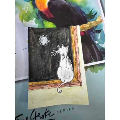 Nightly Purr-pose aceo art card thumbnail 3