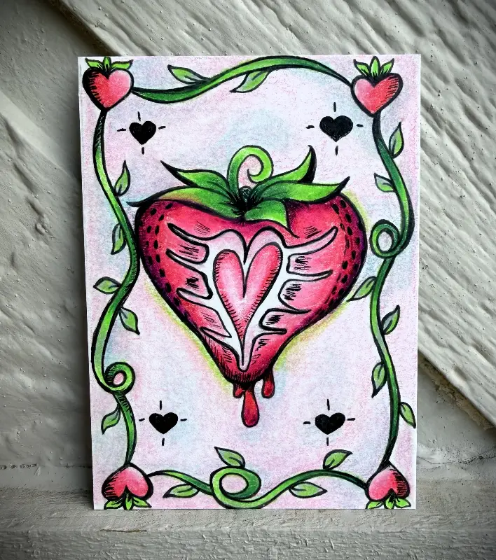 The Four of Hearts Card aceo art card