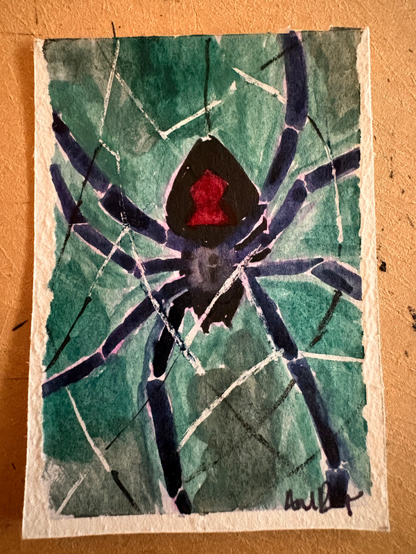 Widow Aceo original gauche on paper by Apryl 3/8 2.5”x3.5” aceo art card