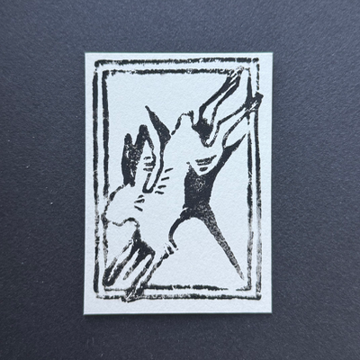 leaping hare lino print 1 of 10 aceo art card thumbnail 2