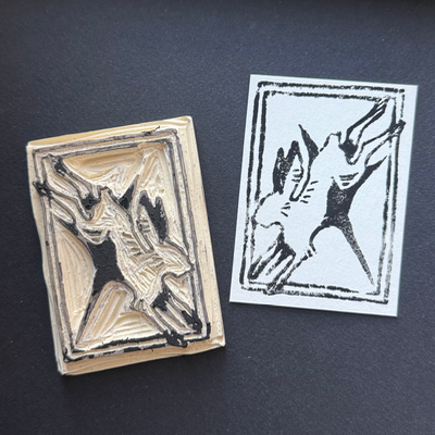 leaping hare lino print 1 of 10 aceo art card thumbnail 3
