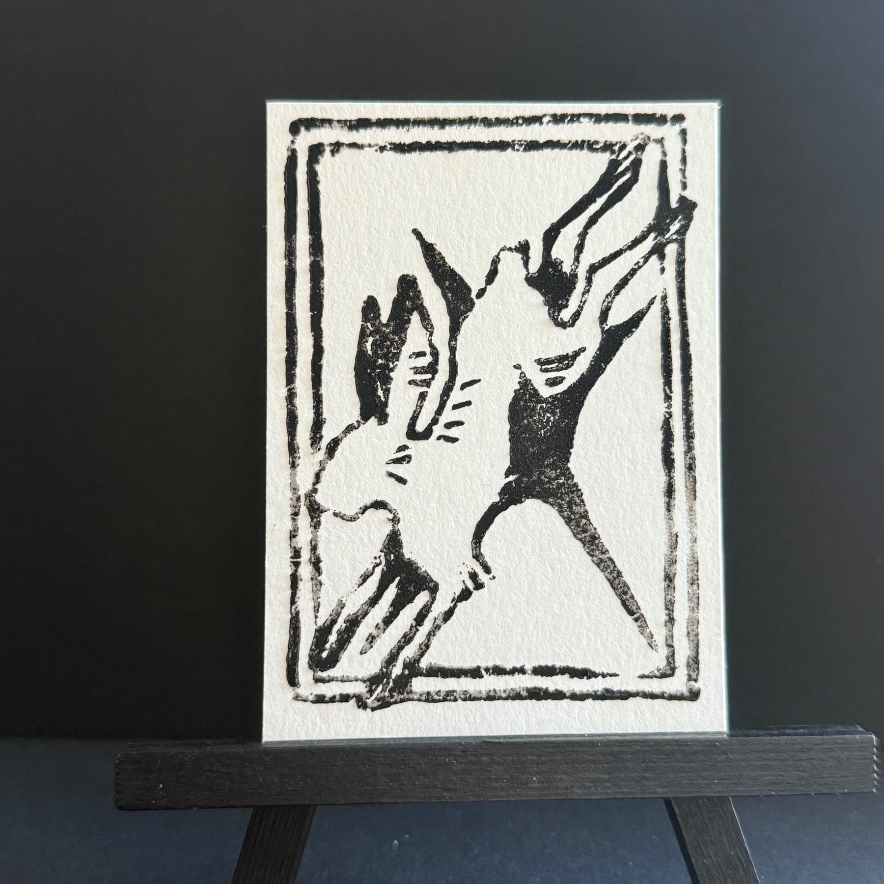 leaping hare lino print 1 of 10 aceo art card