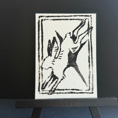leaping hare lino print 1 of 10 aceo art card thumbnail 1