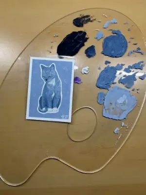 Blue Cat aceo art card thumbnail 2