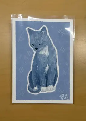 Blue Cat aceo art card thumbnail 1