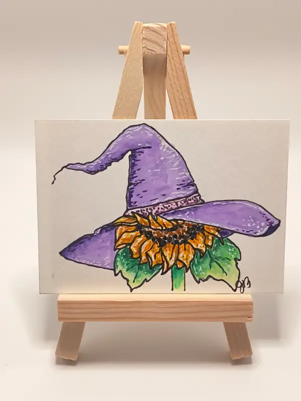 Lavender Hat Sunflower aceo art card
