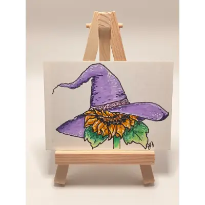 Lavender Hat Sunflower aceo art card thumbnail 1