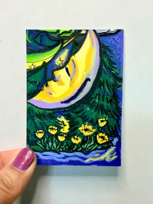 Magic Garden #6 - Goodnight Moon aceo art card thumbnail 1