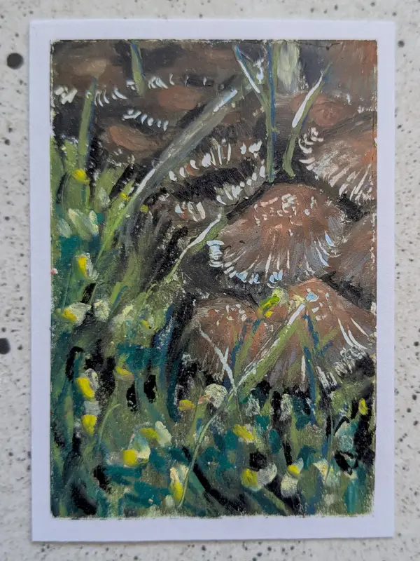 Mushroom & Clover (Oil Pastel) 1 of 2 - Najia Hutcherson aceo art card