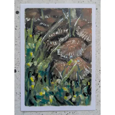 Mushroom & Clover (Oil Pastel) 1 of 2 - Najia Hutcherson aceo art card thumbnail 1