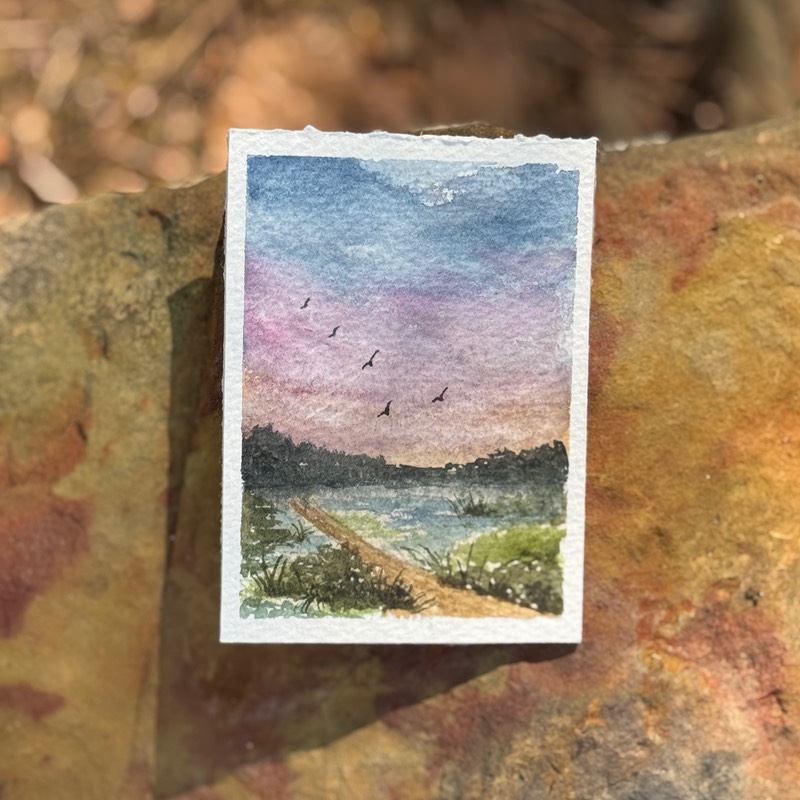 ACEO Original Watercolor, "Path at Dusk" aceo art card