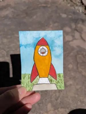 "Spaceship 1" - Watercolor & Gouache Cat Looking out Spaceship Window aceo art card thumbnail 2