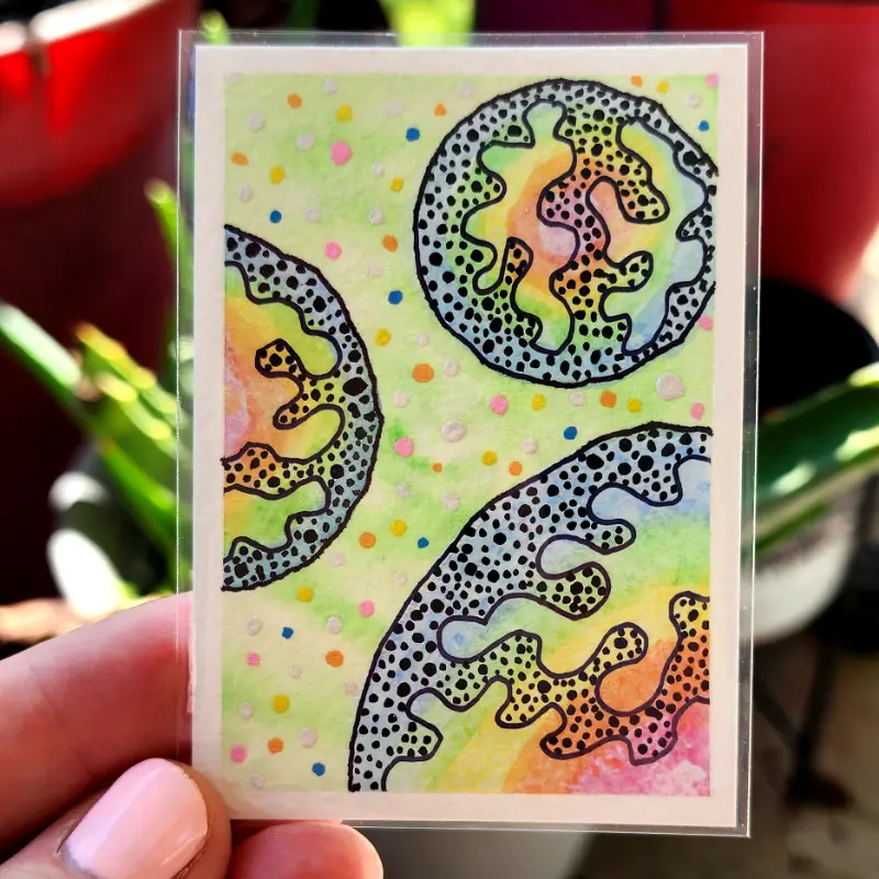 Green Rainbow Space aceo art card
