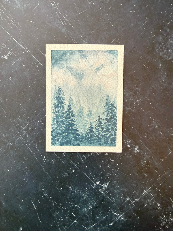 Pink Sky with Trees aceo art card