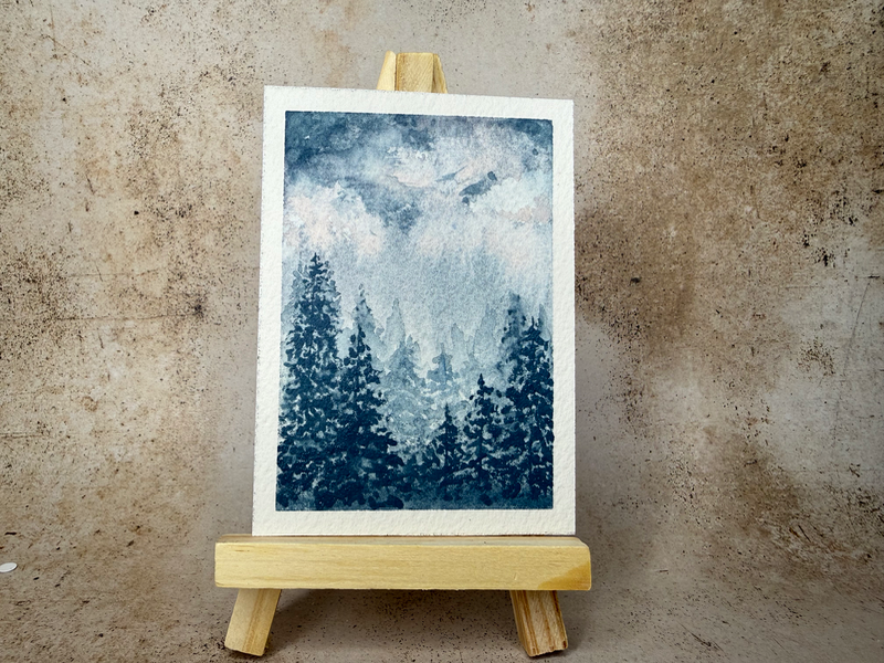 Pink Sky with Trees aceo art card