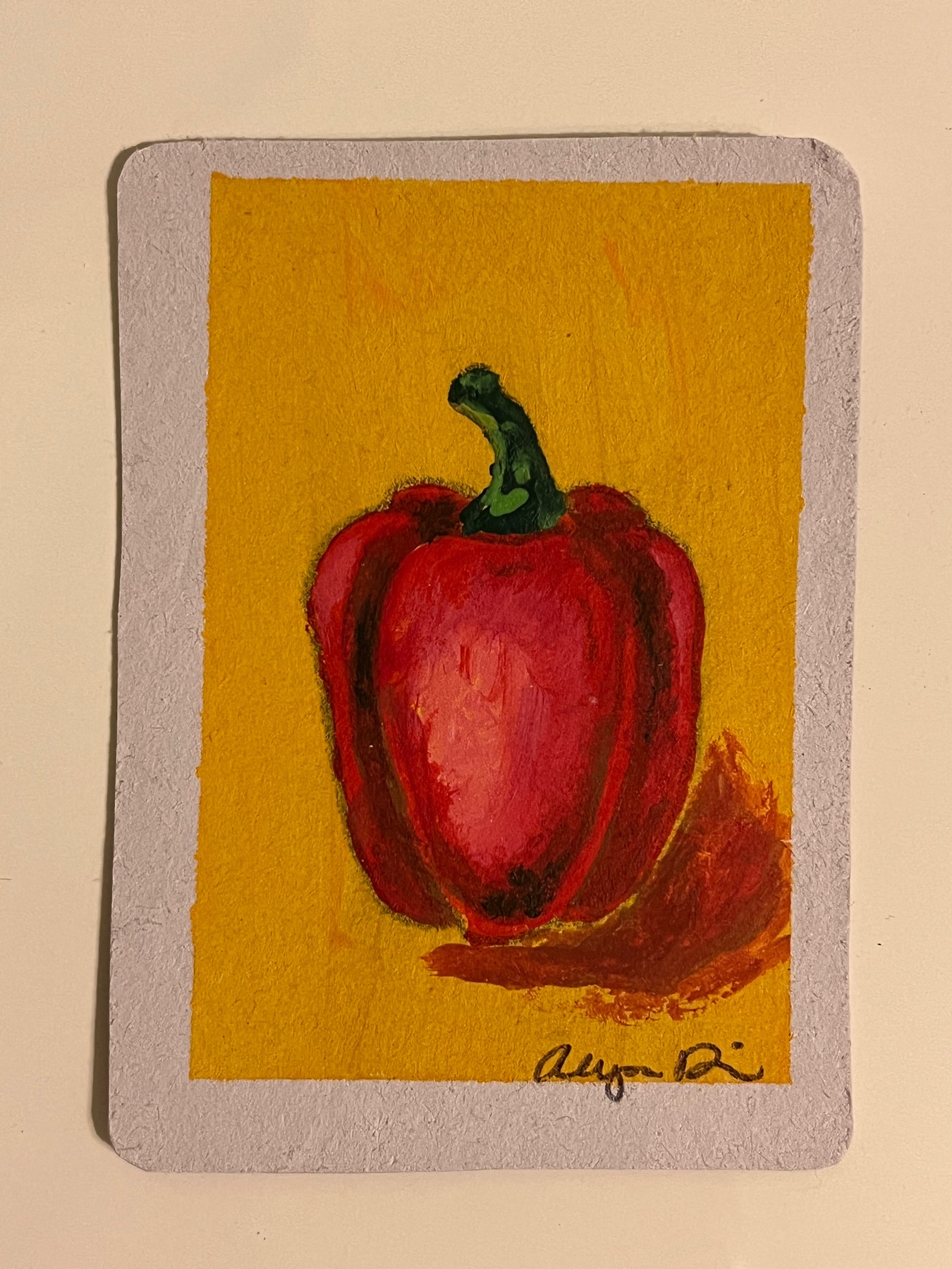 Acrylic red pepper aceo art card