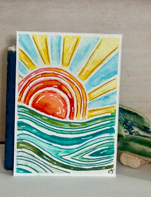 Sunny Shores Sun aceo art card thumbnail 2