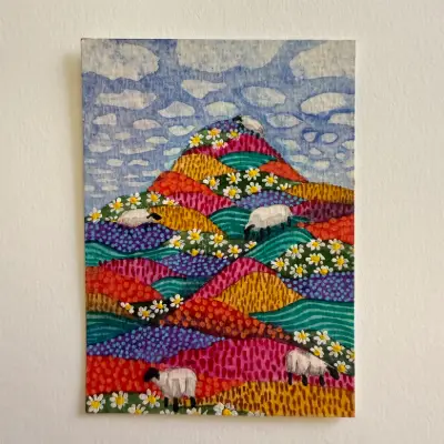Bleats and Blooms aceo art card thumbnail 1