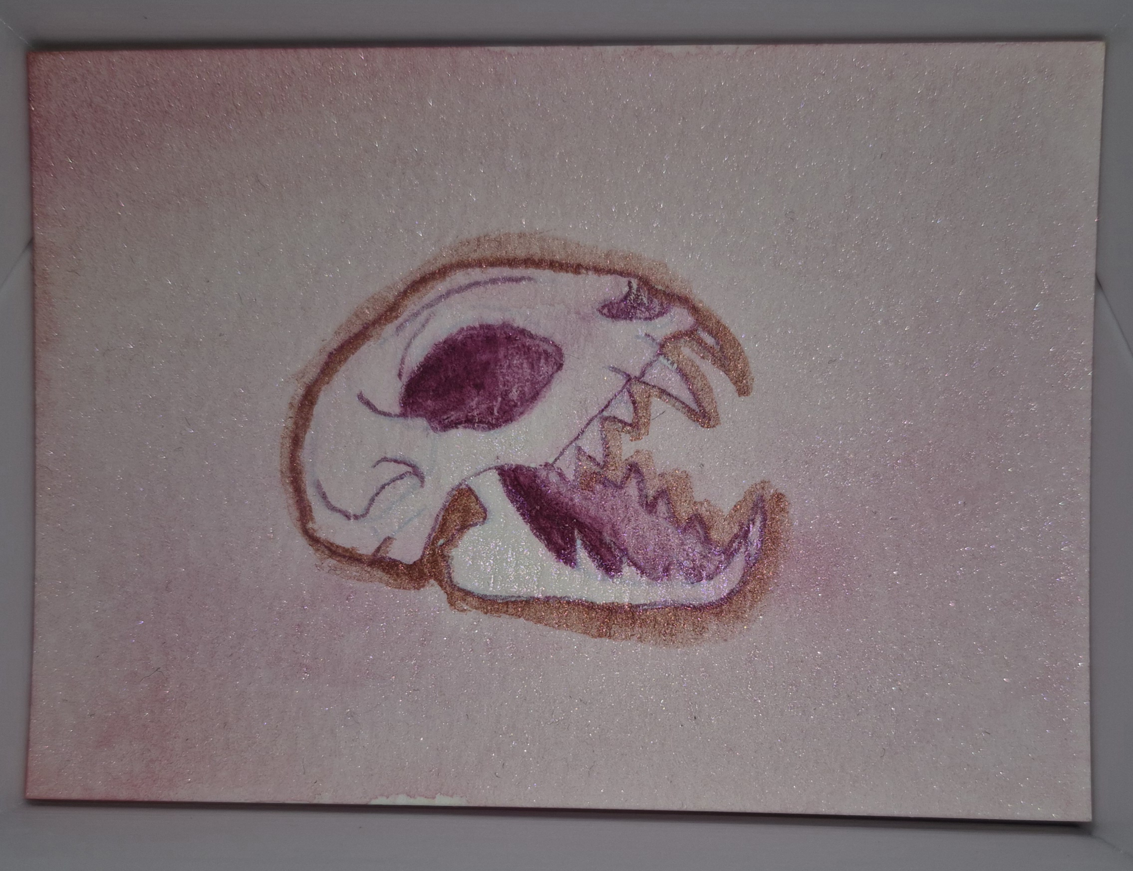 Red Cat Skull aceo art card