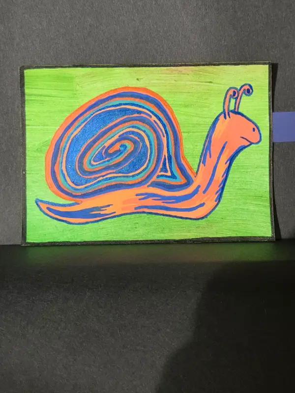 Cosmic spiral crawler-SNAIL- ACEO original 2.5x3.5 miniature painting-Artist- FOXI aceo art card