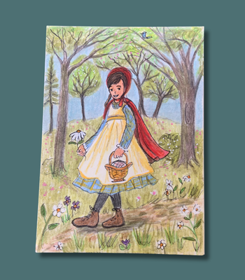 Girl in Red Cape, Fairy Tale ACEO - Colored Pencil & Ink on Illustration Board aceo art card thumbnail 2