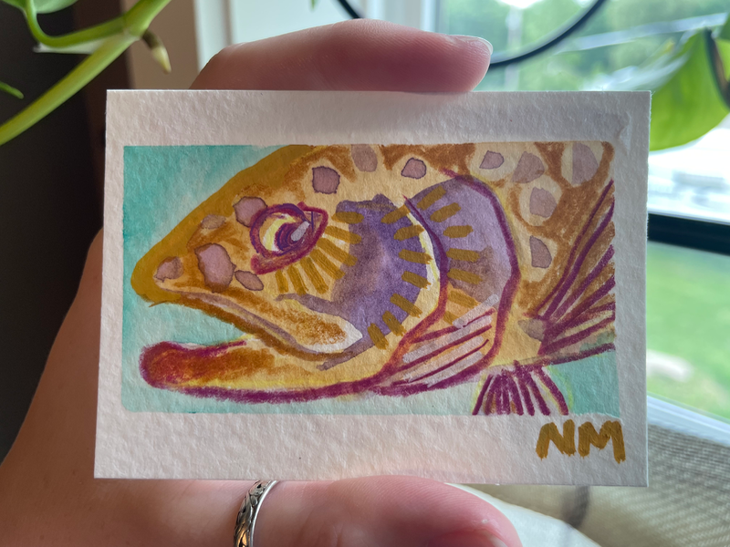 Rainbow Trout Series - “Gold & Purple“ original Artwork aceo art card