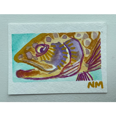 Rainbow Trout Series - “Gold & Purple“ original Artwork aceo art card thumbnail 2