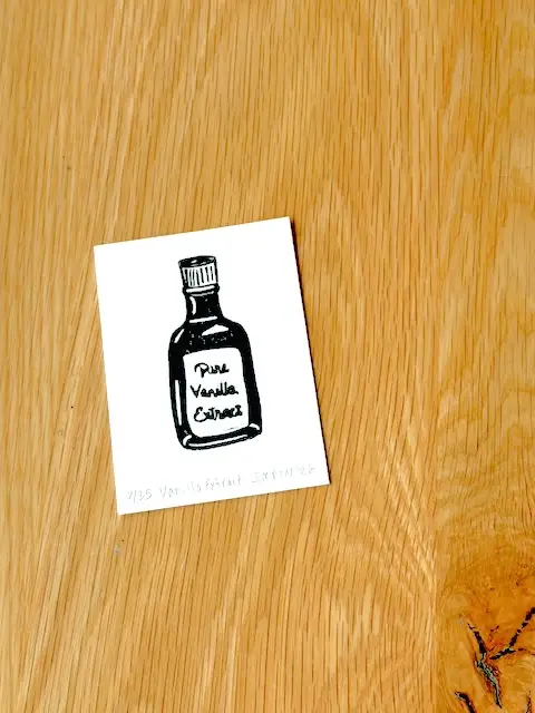 Vanilla Extract Hand-carved Rubber Stamp Block Print Mini ACEO aceo art card