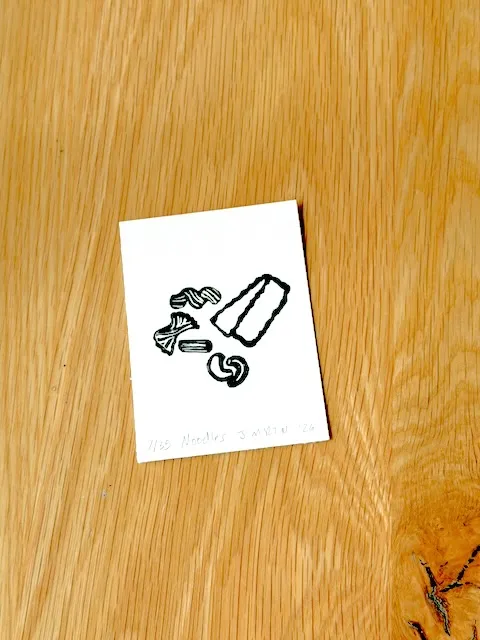 Pasta Noodles Hand-carved Rubber Stamp Block Print Mini ACEO aceo art card