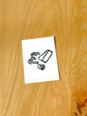 Pasta Noodles Hand-carved Rubber Stamp Block Print Mini ACEO aceo art card thumbnail 1