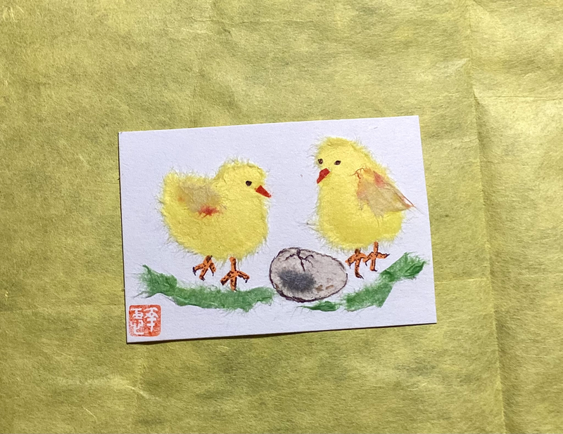 Japanese washi art - waiting for the next one… aceo art card