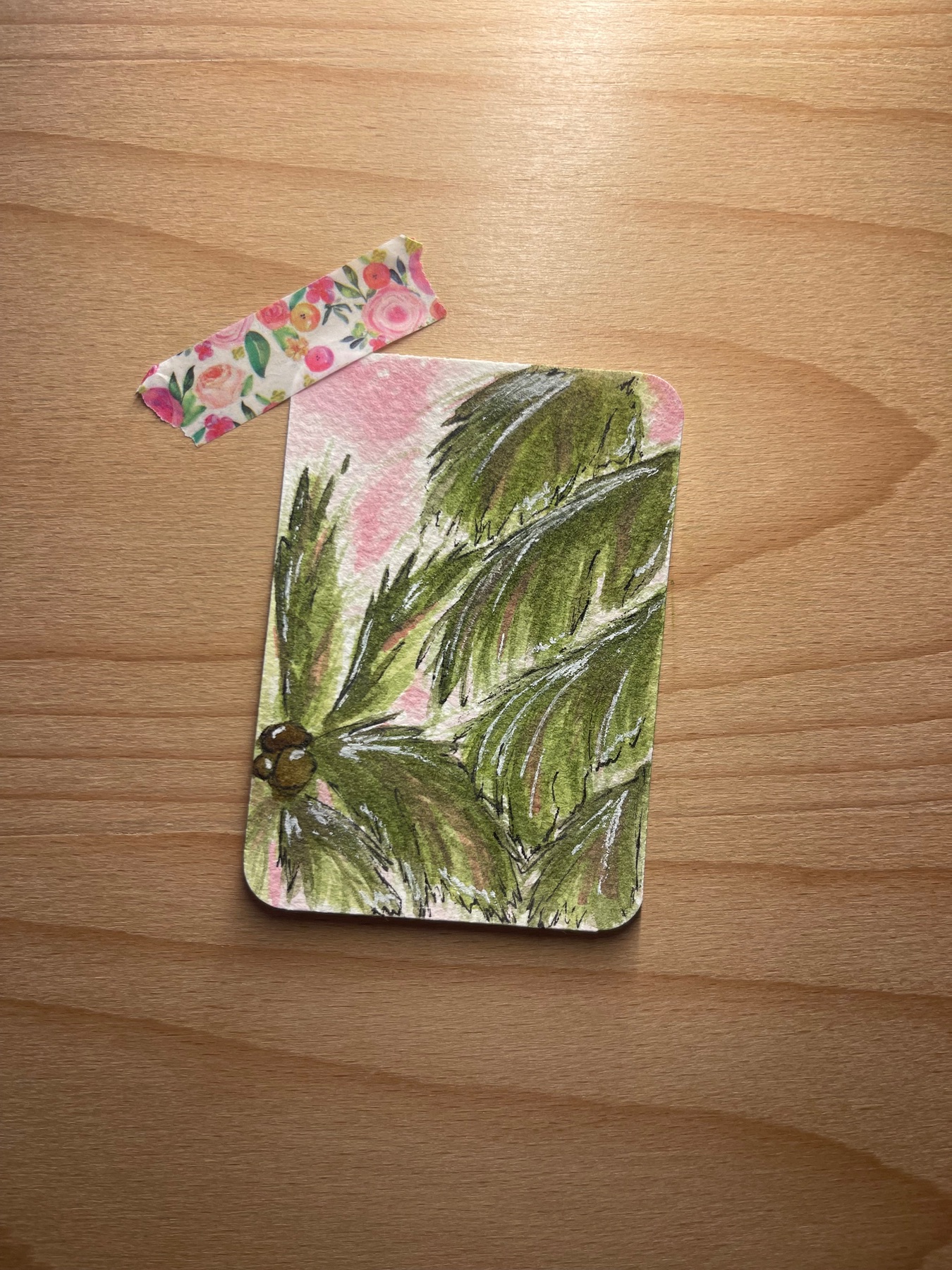 Pink Palm aceo art card