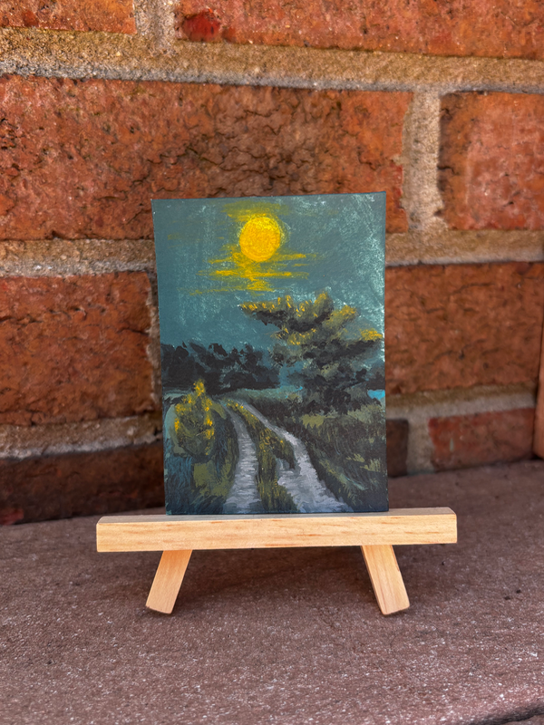 Night Scene, Landscape, impressionist, moon aceo art card